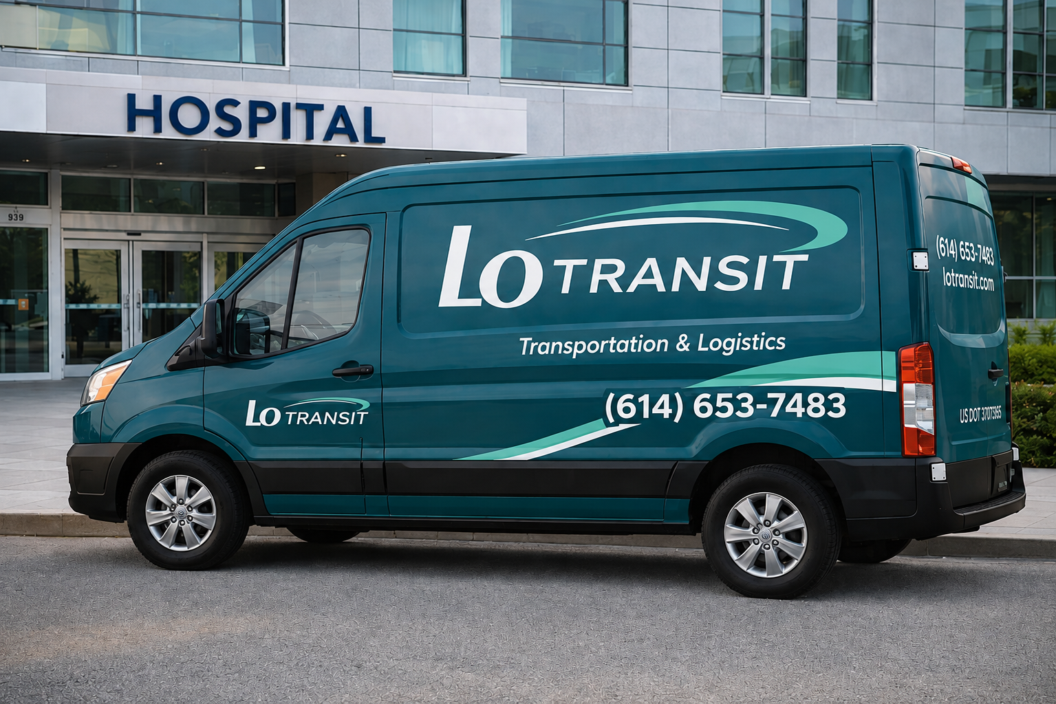 Lo Transit van at hospital entrance Columbus Ohio