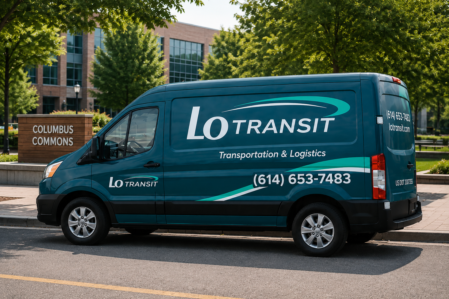 Lo Transit dedicated route vehicle at Columbus Commons.